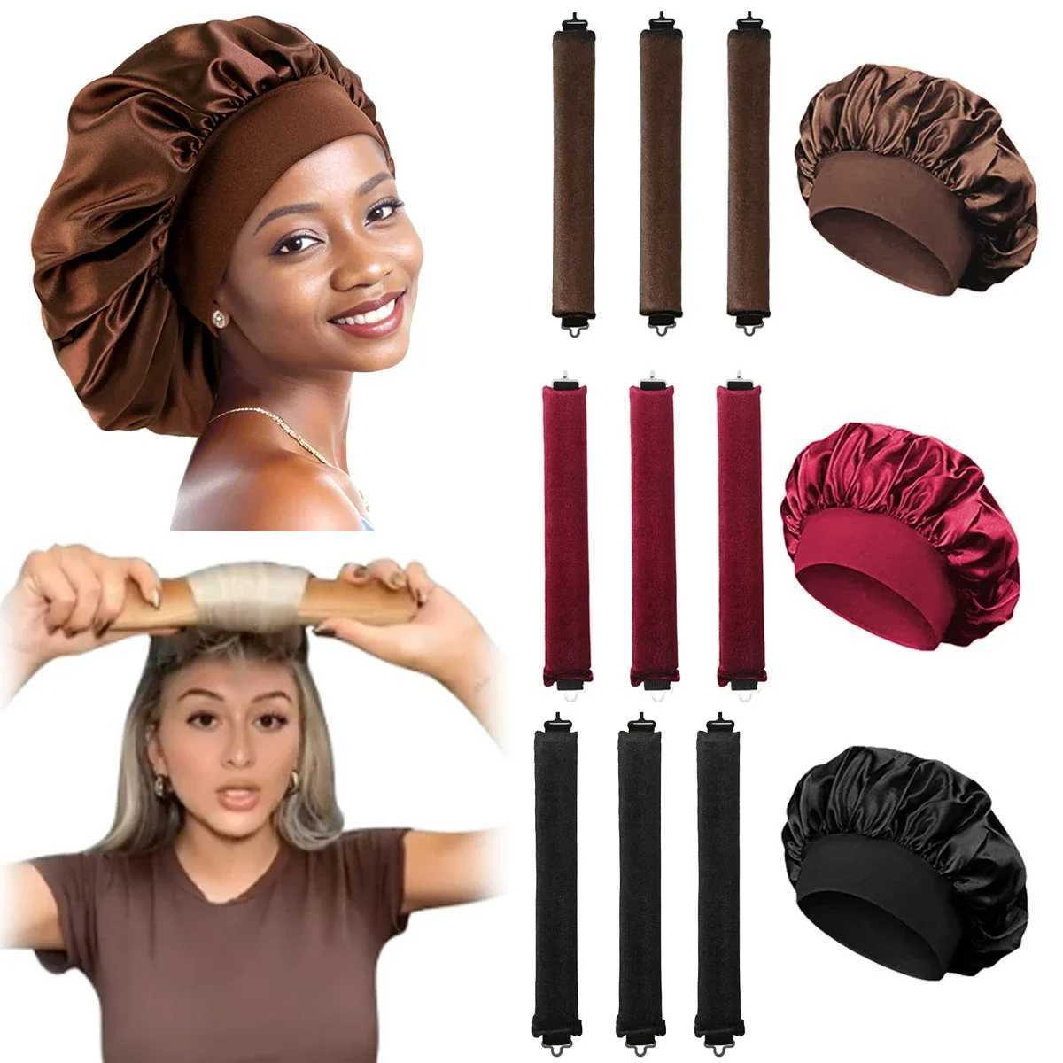 New Non Heat Curler Satin Sleep Hat Set Non Heat Curler Rod Headband Soft Curler Lazy Curler W250113