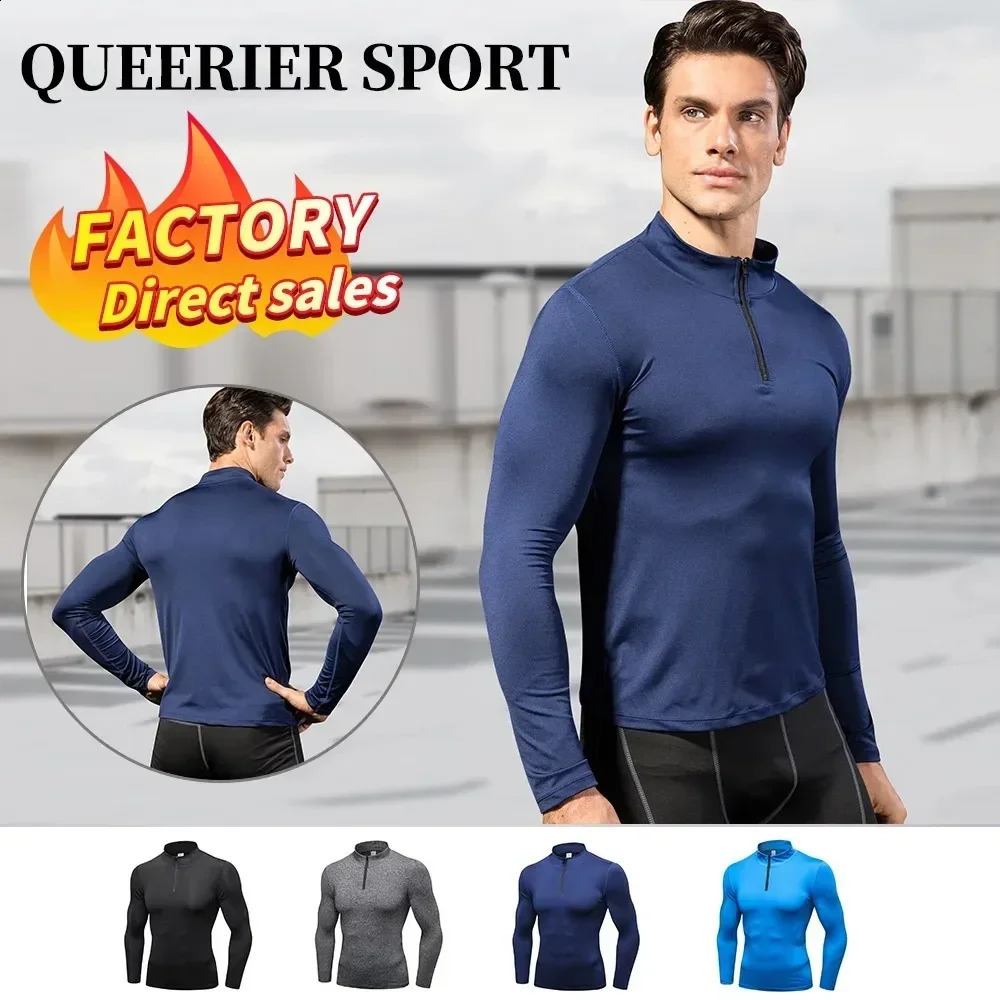 Running Shirt Mens LongSleeved Fitness Slim Top Compression Dry Half Zipper Leisure QuickDrying TShirt t shirt 250113