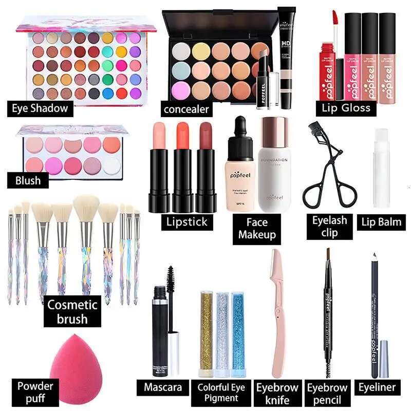Beginner Set Basic Eyeshadow Lipstick Foundation Lip Glaze Full set Makeup Gift Box Mitzvah Lasting Waterproof Cosmetics