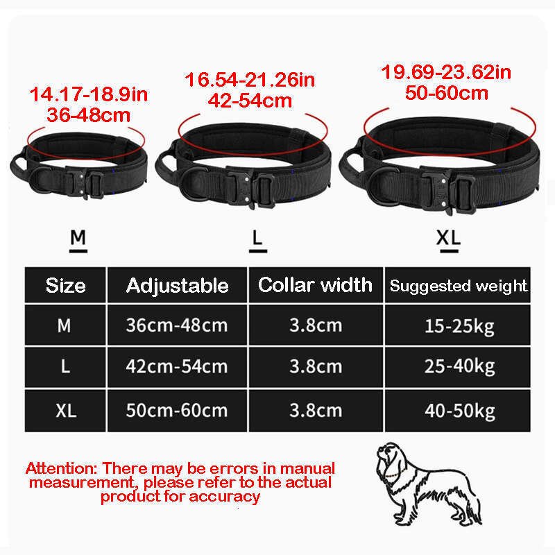 DHPET Tactical Dog Collar Adjustable Military Training Nylon Dog Collar with Control Handle and Heavy Metal Buckle for Medium and Large Dogs