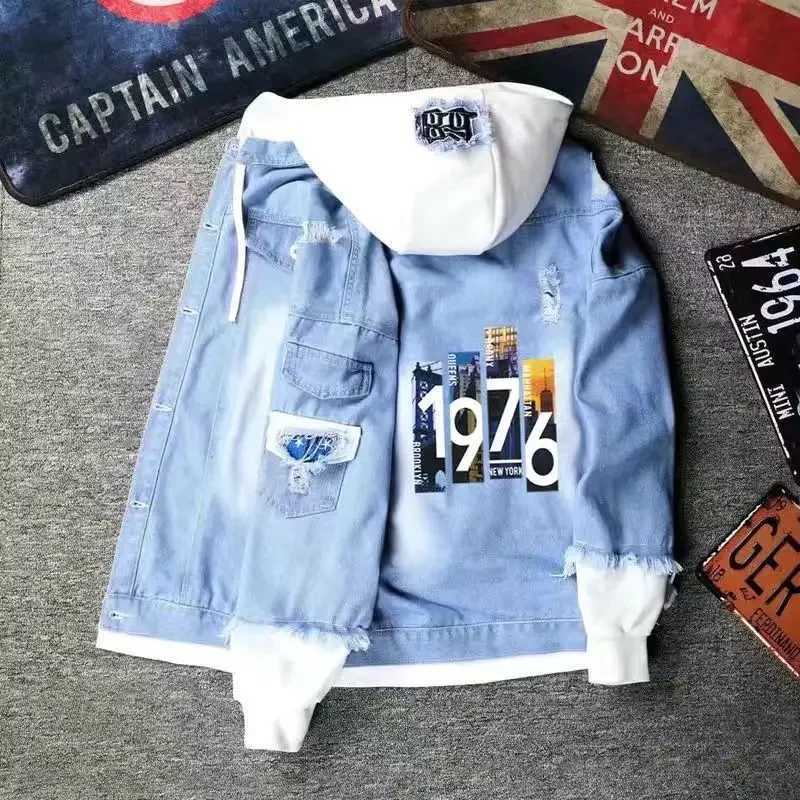 Loose Mens Denim Jacket Stylish With Print Male Jean Coats Trendy Branded Low Price Vintage Fashion Original New In Lxury Cheap X250113