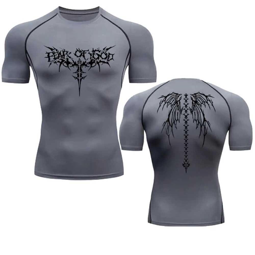 Mens Compression Shirt Anime Print Gym Sport Quick Dry Gym TShirts Fitness Athletic Undershirts Elasticity Tops Tee Summer Male X250113