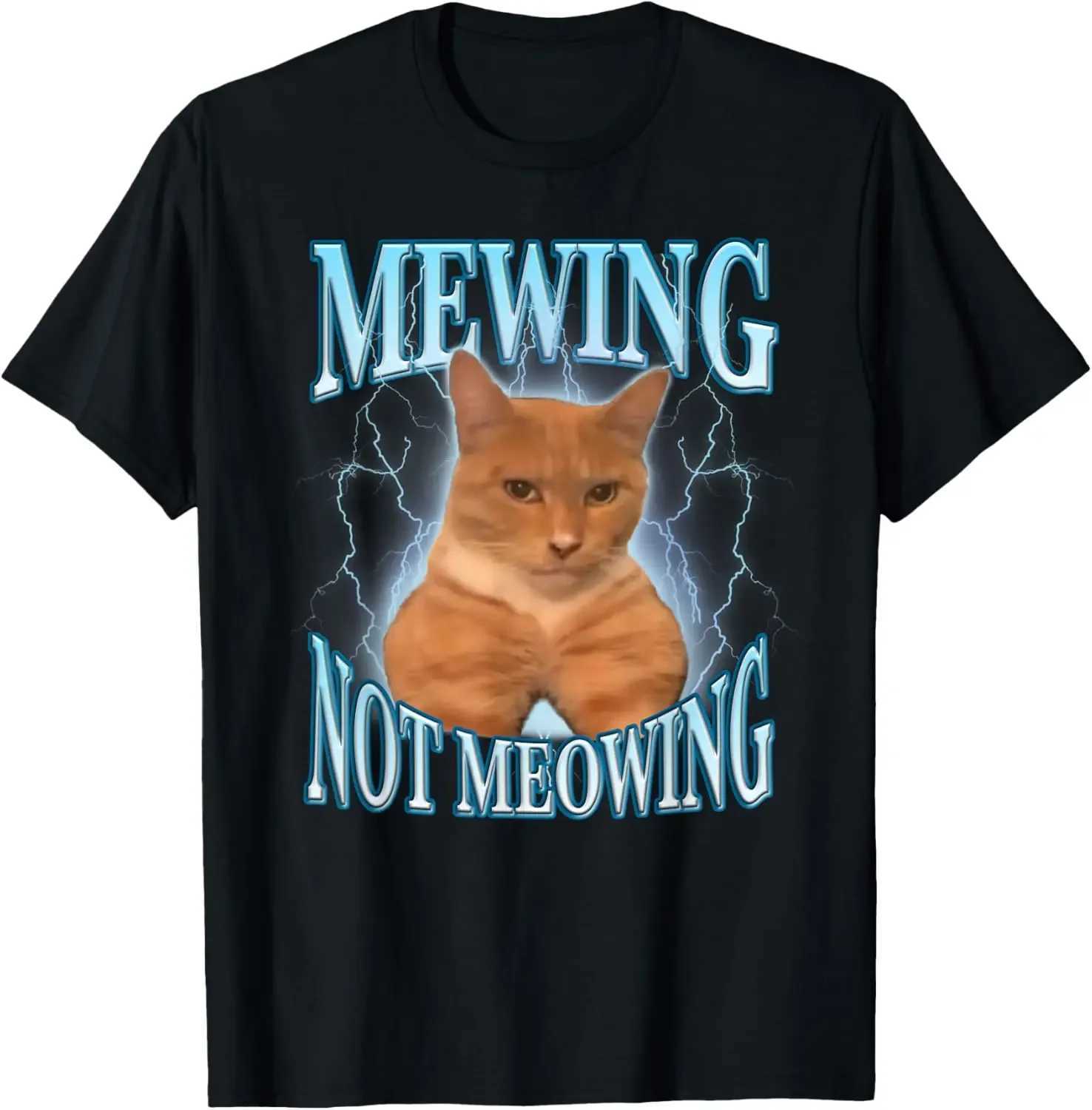 Funny Cat Meme Mewing LooksMax Meowing Cat Trend T-Shirt Unisex Fashion Casual Short-sleeved Crew-neck Top X2501131