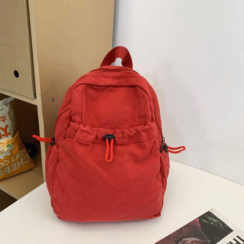 Washed Canvas Backpack for Women, Simple and Casual Drawstring Small Backpack, High School College Student Class 250113
