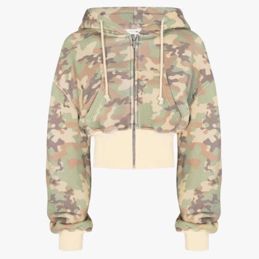 Leopard print spicy girl sports suit camouflage short cut waist slimming hooded cardigan sweatshirt loose pants two-piece set