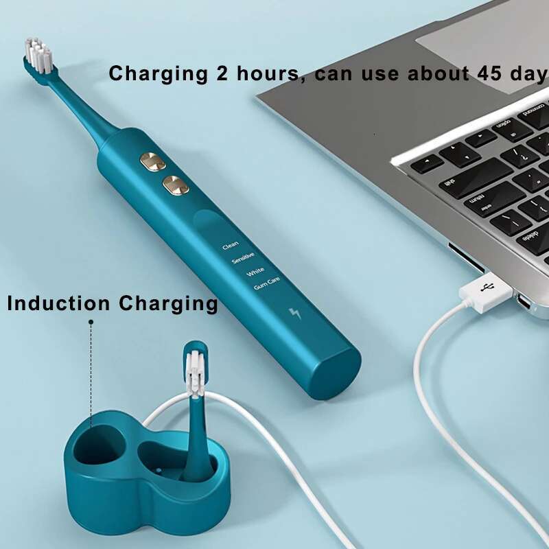 Electric Sonic Toothbrush Rechargeable for Adults 4-Speed Modes Ultrasonic Electronic Tooth Brushes with 2 Replacement Head IPX7