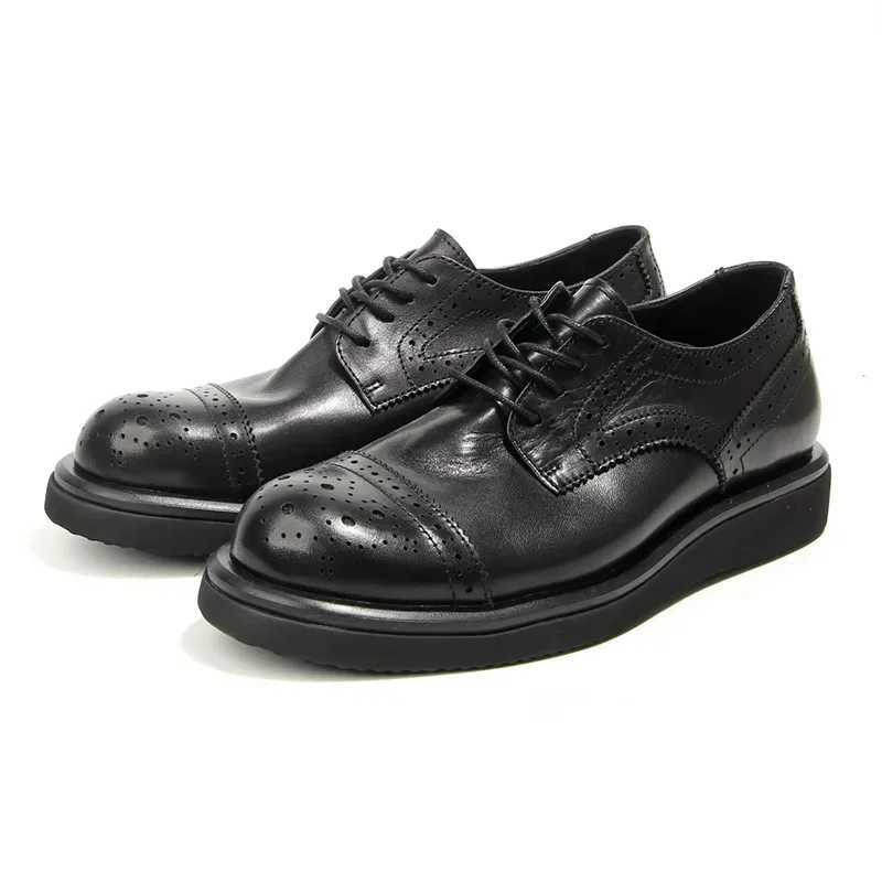Derby shoes Vintage carved cowhide mens shoes all leather casual business wear mens shoes leather shoes broguesXJ250113