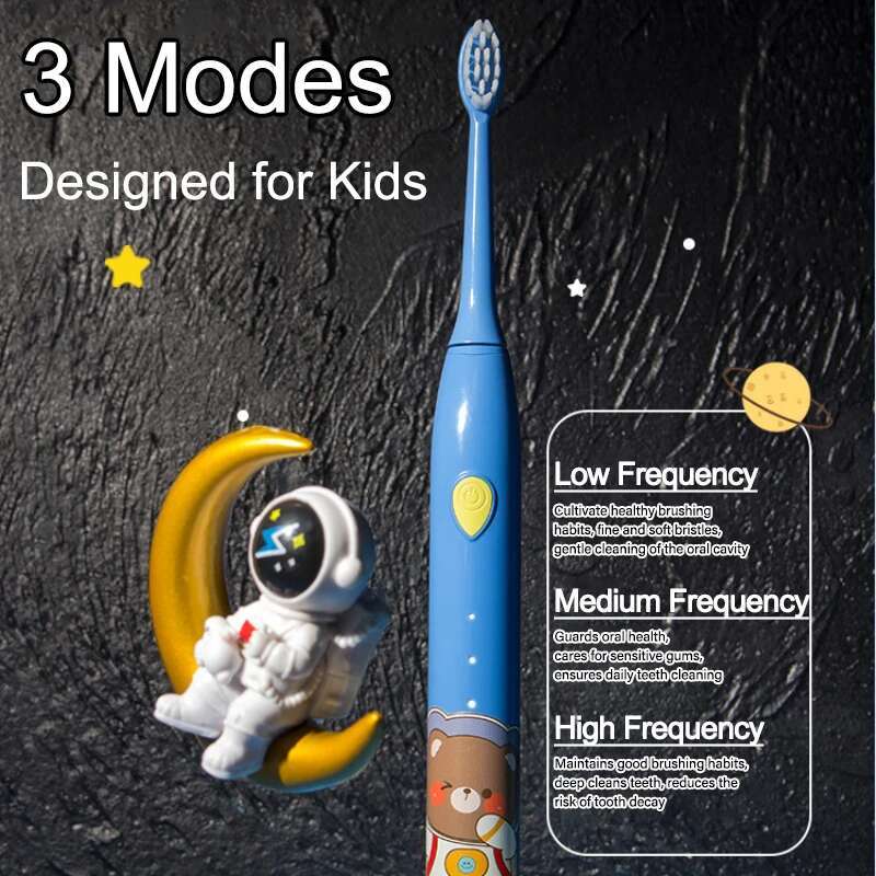 Sonic Electric 3 Modes With 4 Replace Brush Heads Kids cleaning teeth Cartoon Toothbrush Rechargeable for Children