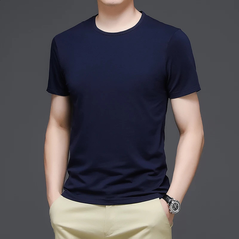 Men T Shirts100% CottonShort SleeveCrew NeckRegular Fit Plain Top TeesBlack Navy White Gray 250113