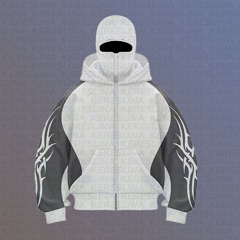 High street color blocked double hat design letter hooded cardigan autumn and winter loose Y2K hoodie set