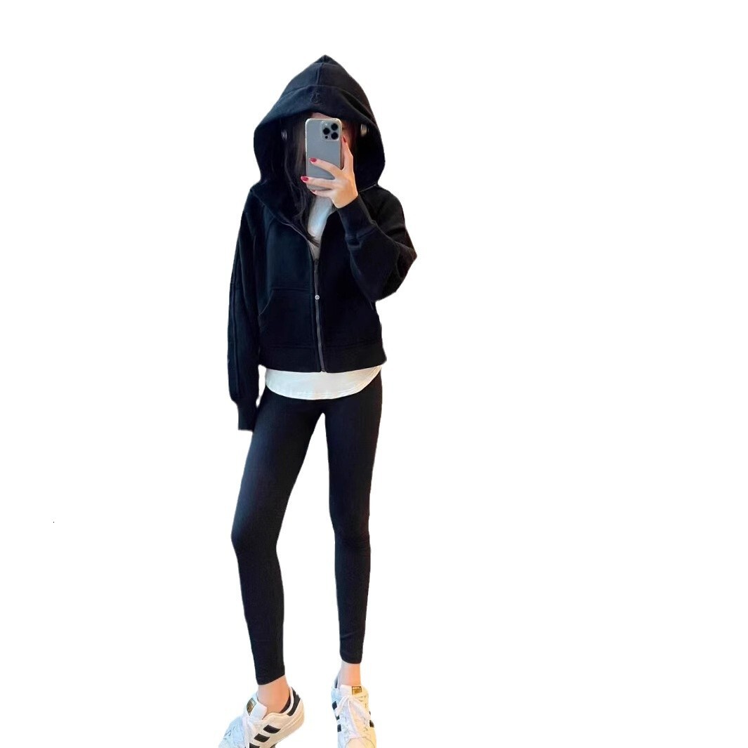 Designer women's 2025S yoga suit scuba fabric full zipper velvet hooded jacket loose casual sports top for women
