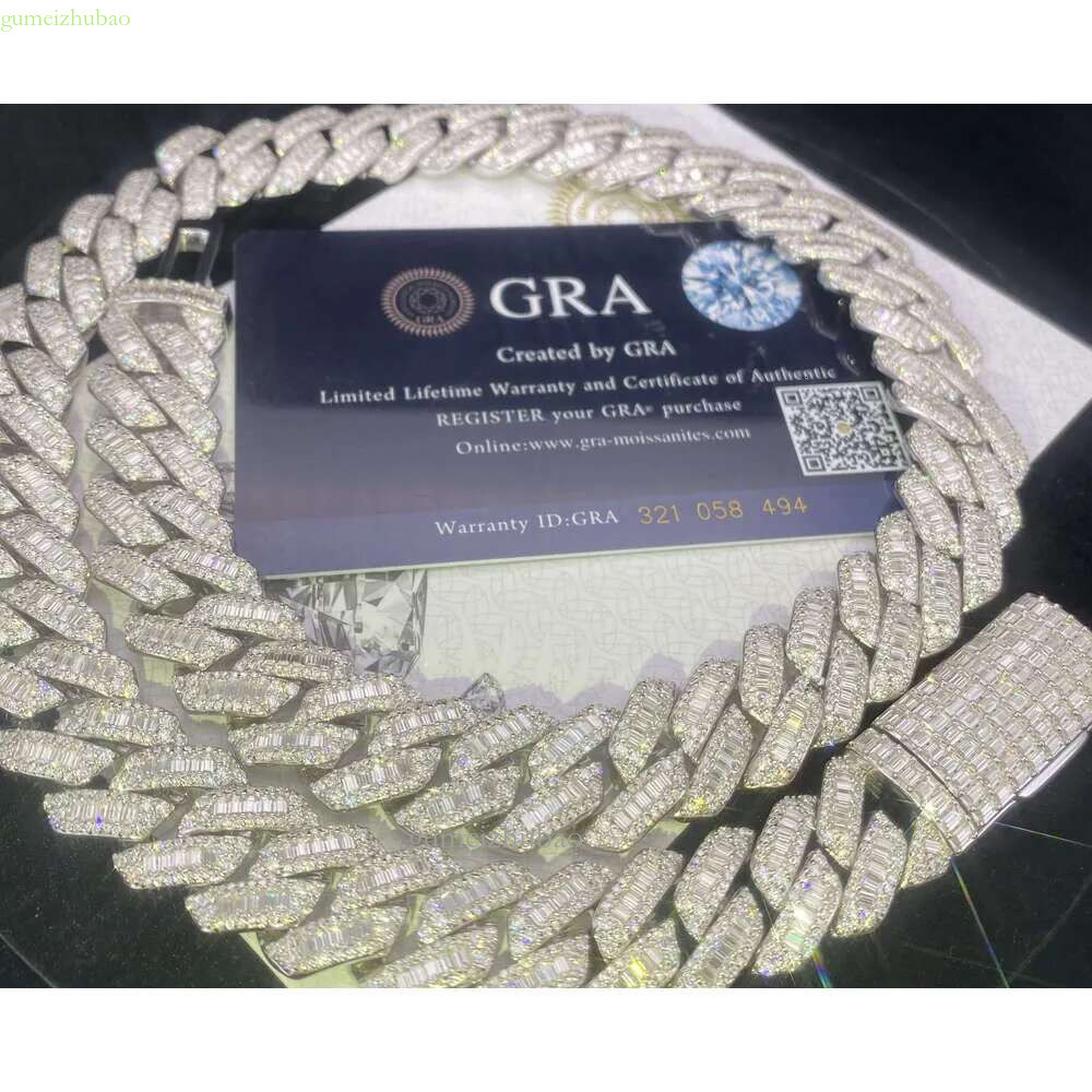 Selg 15mmT square sier inset Moissanite hip hop Cuban Mai Ah secret chain simulation drill collar