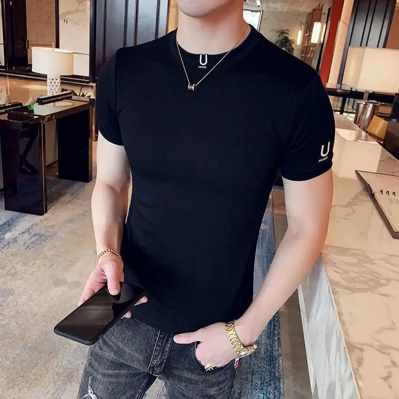 Black T Shirt for Men Plain Clothing Skinny Streetwear Muscles Gym Ordinary Man Tee Shirts Cool Loose Wholesale Aesthetic Xl Top 250113