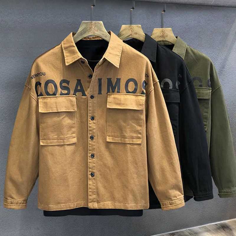 Spring Autumn New Collar Fashion Long Sleeve Shirt Man Letter Printing Button Patchwork Cardigan Japanese Style Loose Tops X250113