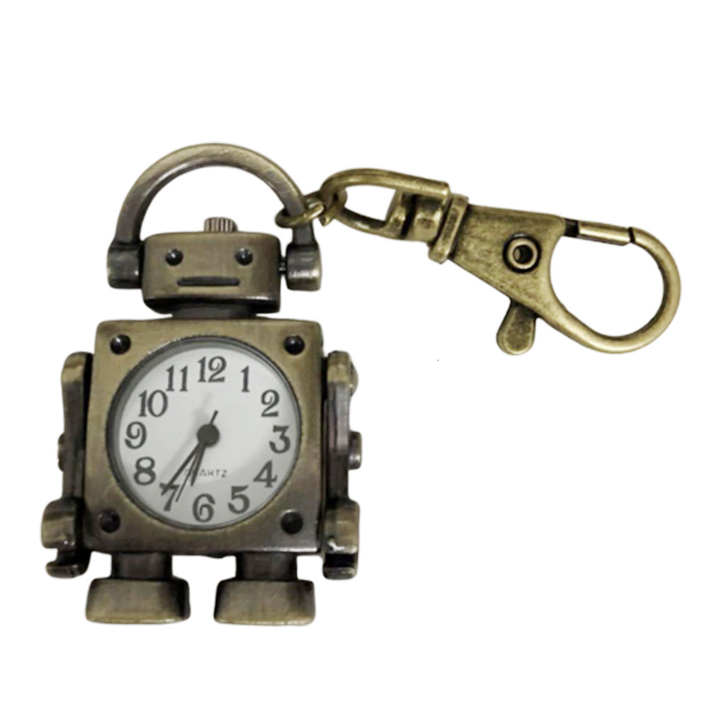 Vintage Robot Shape Keyrin/Chain Round Dial Quartz Pocket Watch Pendant Decor keychain women cute Key chain Bag charm for party