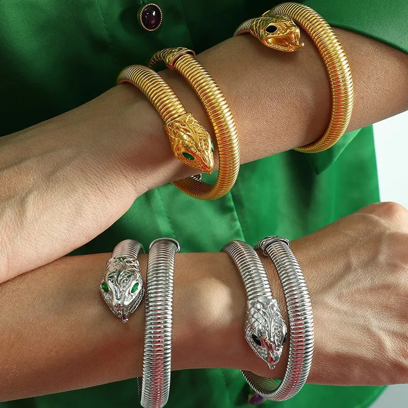 Stainless Steel Wrapped Snake Bracelet Retro Elastic Gypsy Polishing Bracelet Womens Fashion Jewelry 250109