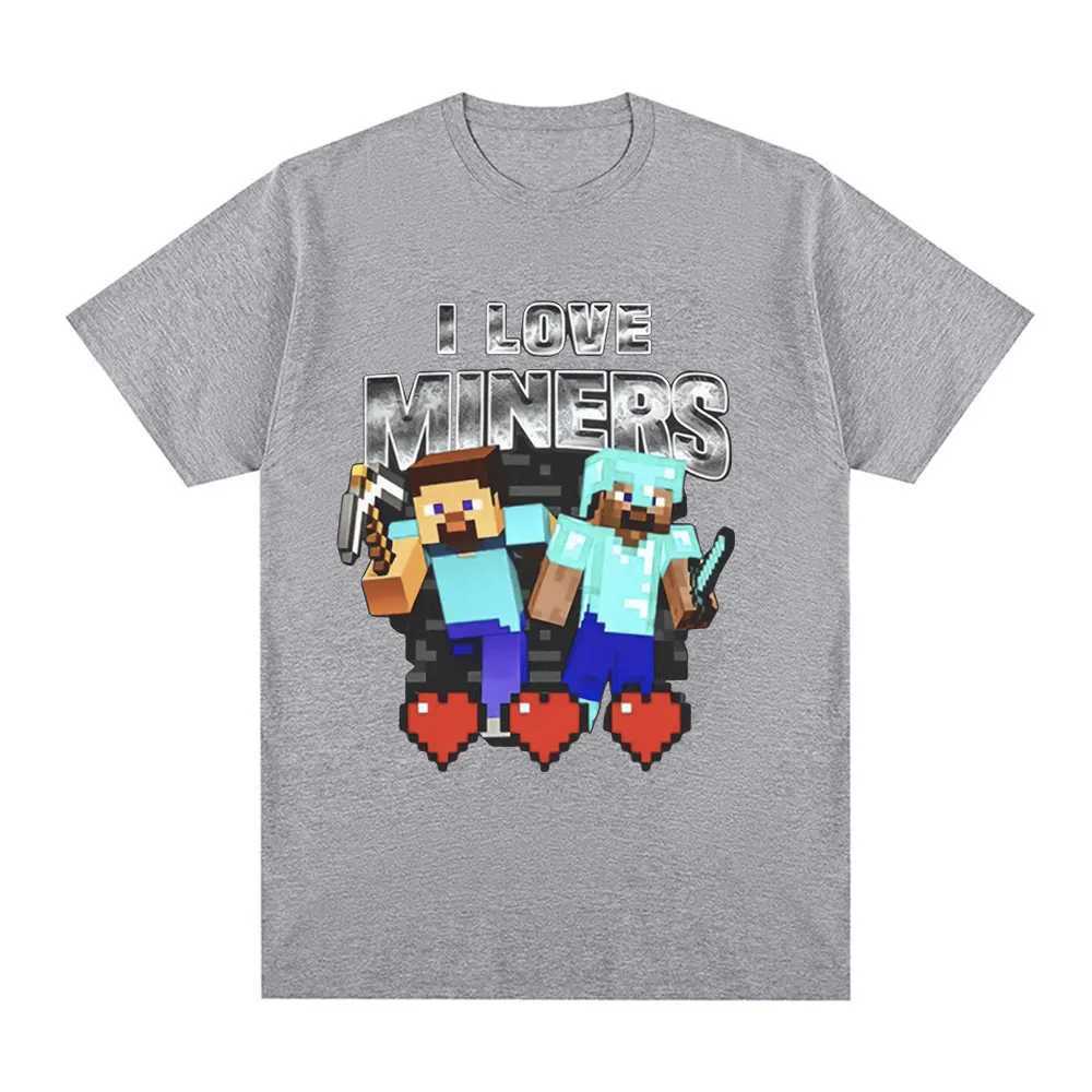 I Love Miners Print T Shirt Otaku Game Funny Meme T-shirt Mens Women Clothing Cotton Casual Short Sleeve Oversized T Shirts Tops X2501131