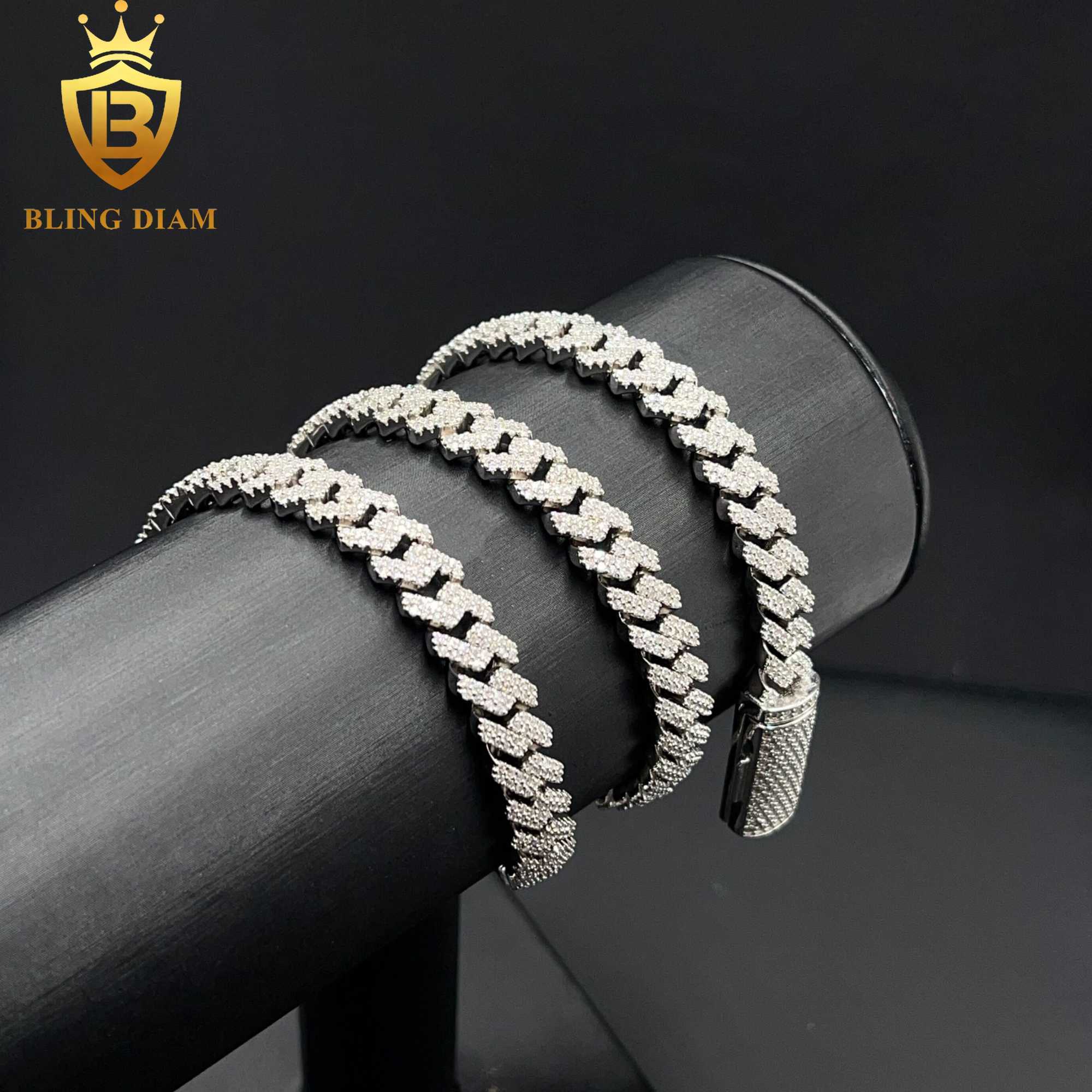 Hip Hop Jewelry 925 Sterling Silver VVS Diamond Moissanite Iced Out Cuban Link Chain 8MM Bracelet Necklace