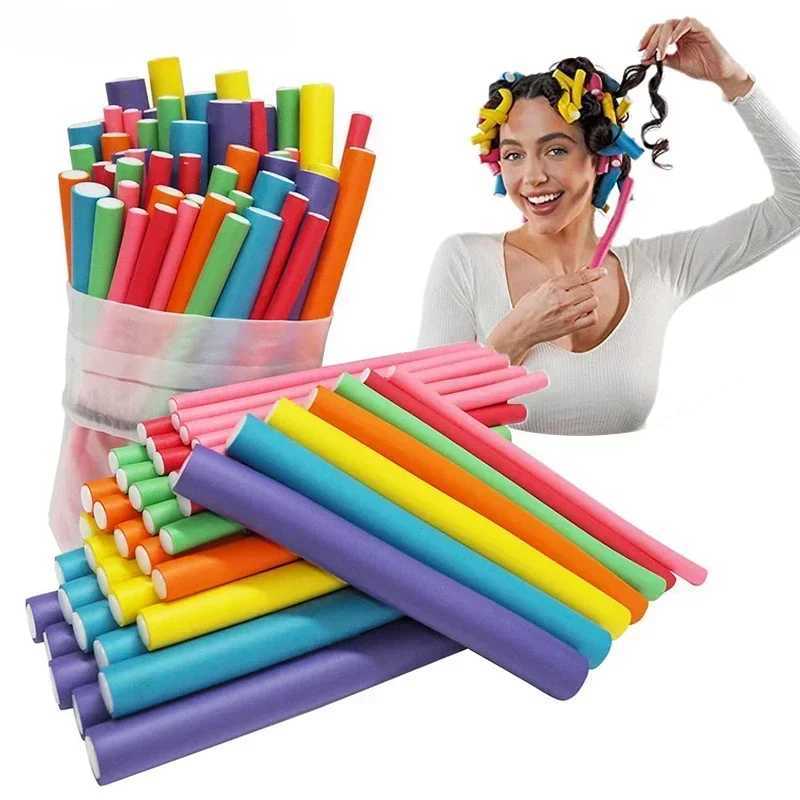 10pc heatless curler multi-function curling cold perm stick flexible heatless flexible stick soft foam curling hair W250113