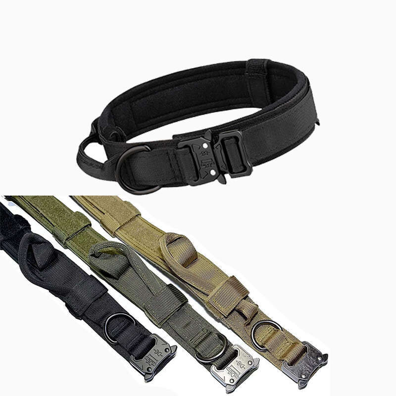 DHPET Tactical Dog Collar Adjustable Military Training Nylon Dog Collar with Control Handle and Heavy Metal Buckle for Medium and Large Dogs