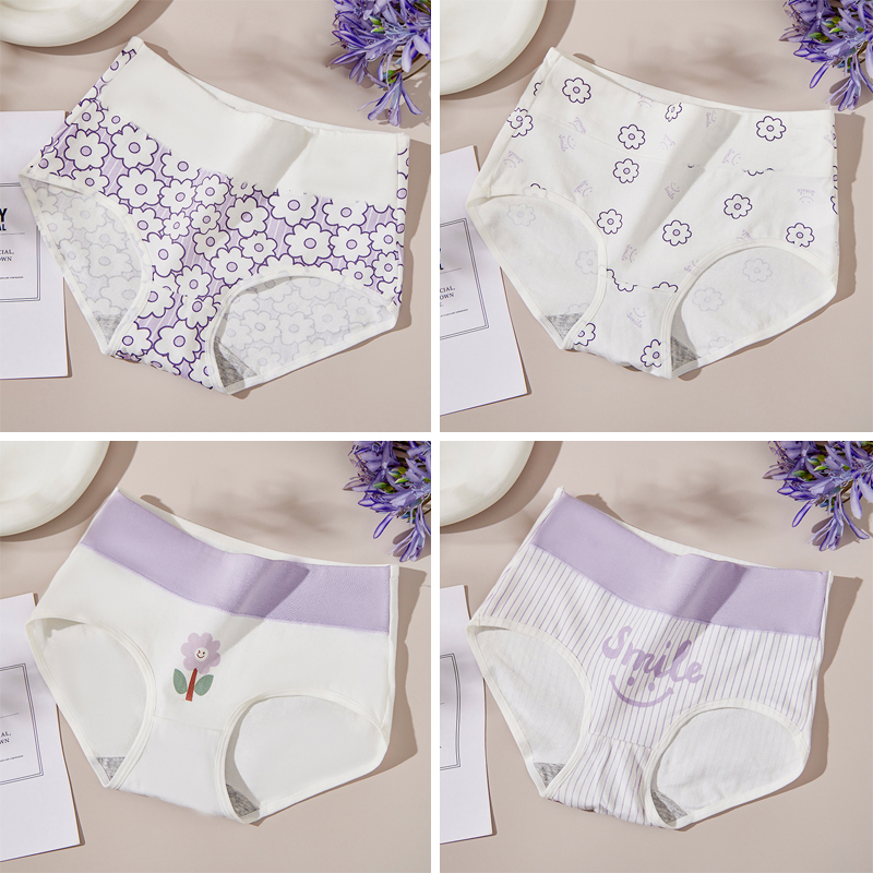 4Pcs/Set Cotton Panties Women High Waist Slimming Underwear Cute Print Young Girls Briefs Plus Size M-4XL Soft Female Lingerie