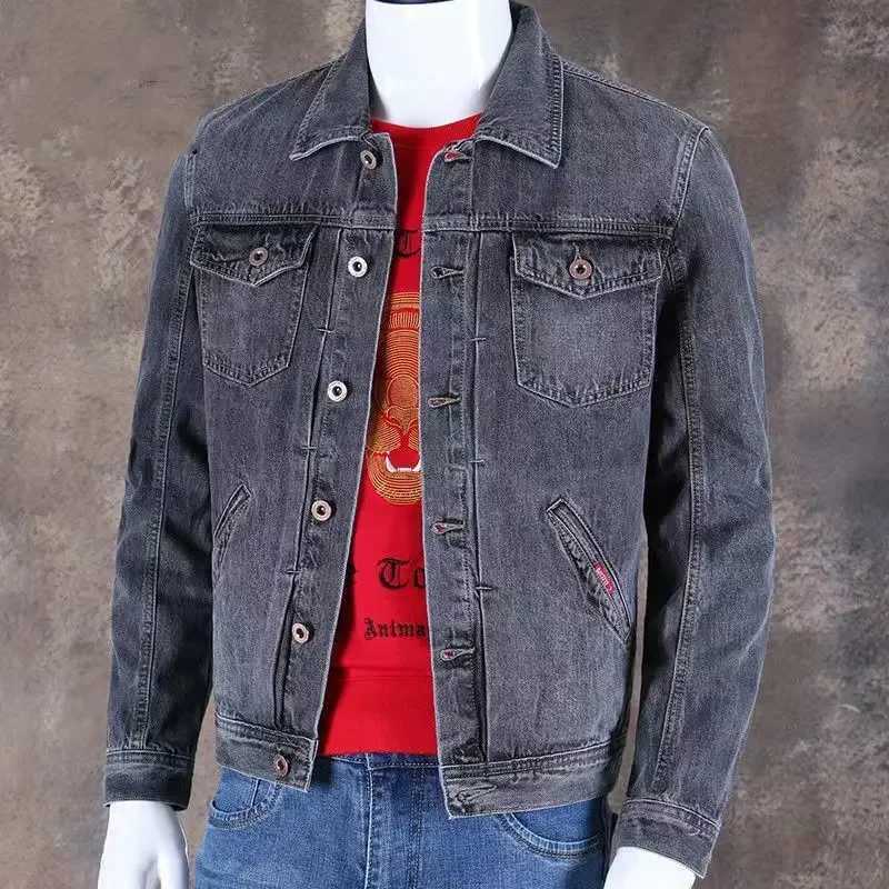 Button Letter Jeans Coat for Men Denim Jackets Man with Embroidery Autumn Blue Big Size Japanese Winter 2024 Loose Menswear Worn X250113