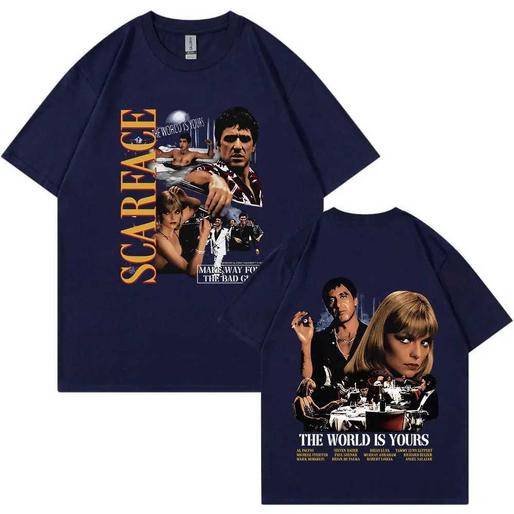 Vintage Movie Scarface Al Pacino Tony Montana T-shirt The World Is Yours Graphic Print Oversized T-shirts Hip Hop Gothic T Shirt X2501131
