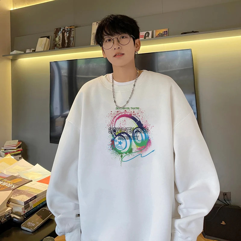 Mens Oversized Plain Fashion Autumn Hoodie Headset Print White Hoodies for Men Unisex Casual Wear Hoody Male Sweatshirt 250113