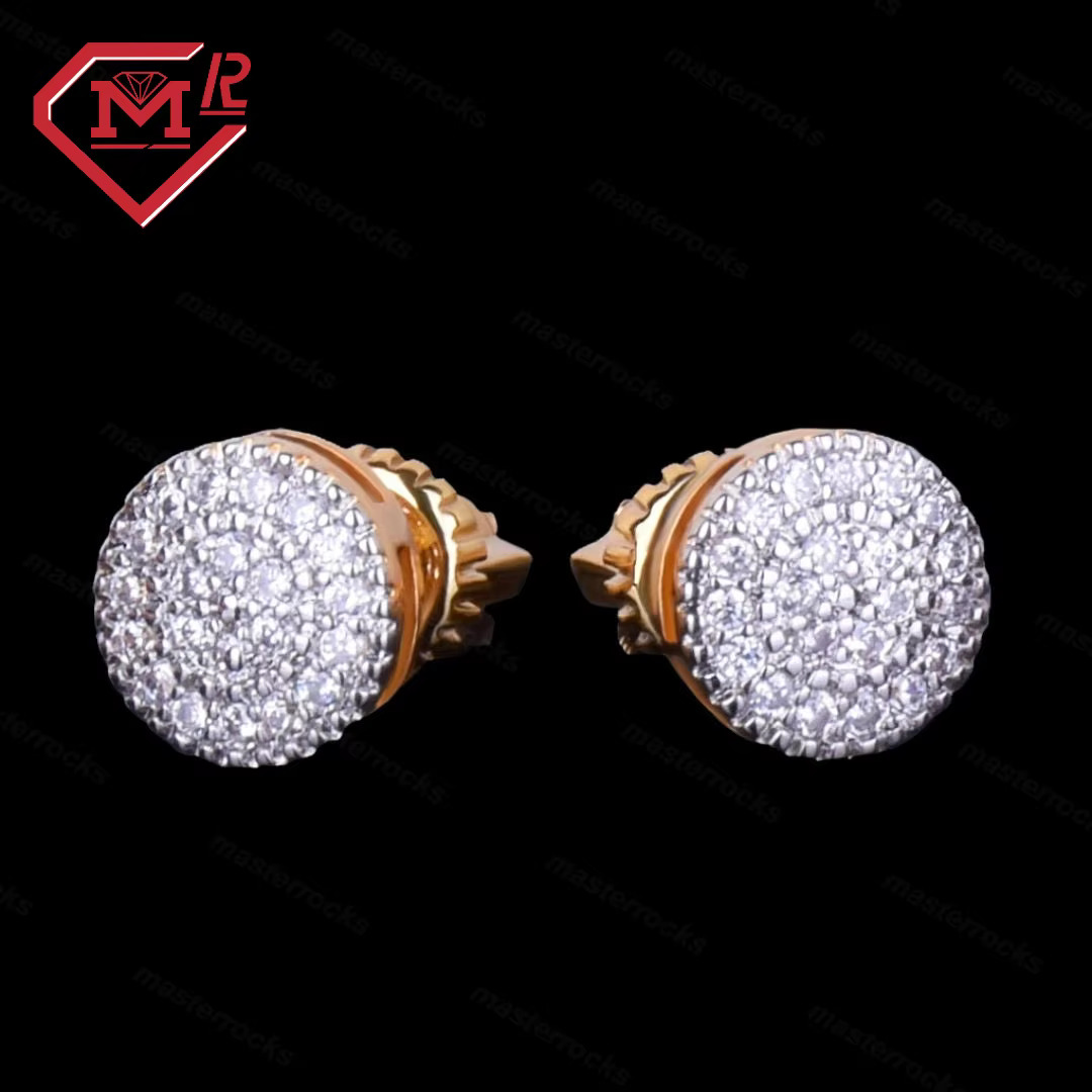 Hot Sale Sterg Sier Round Dia VVS Moissanite Iced Out Hip Hop Earrings For Men