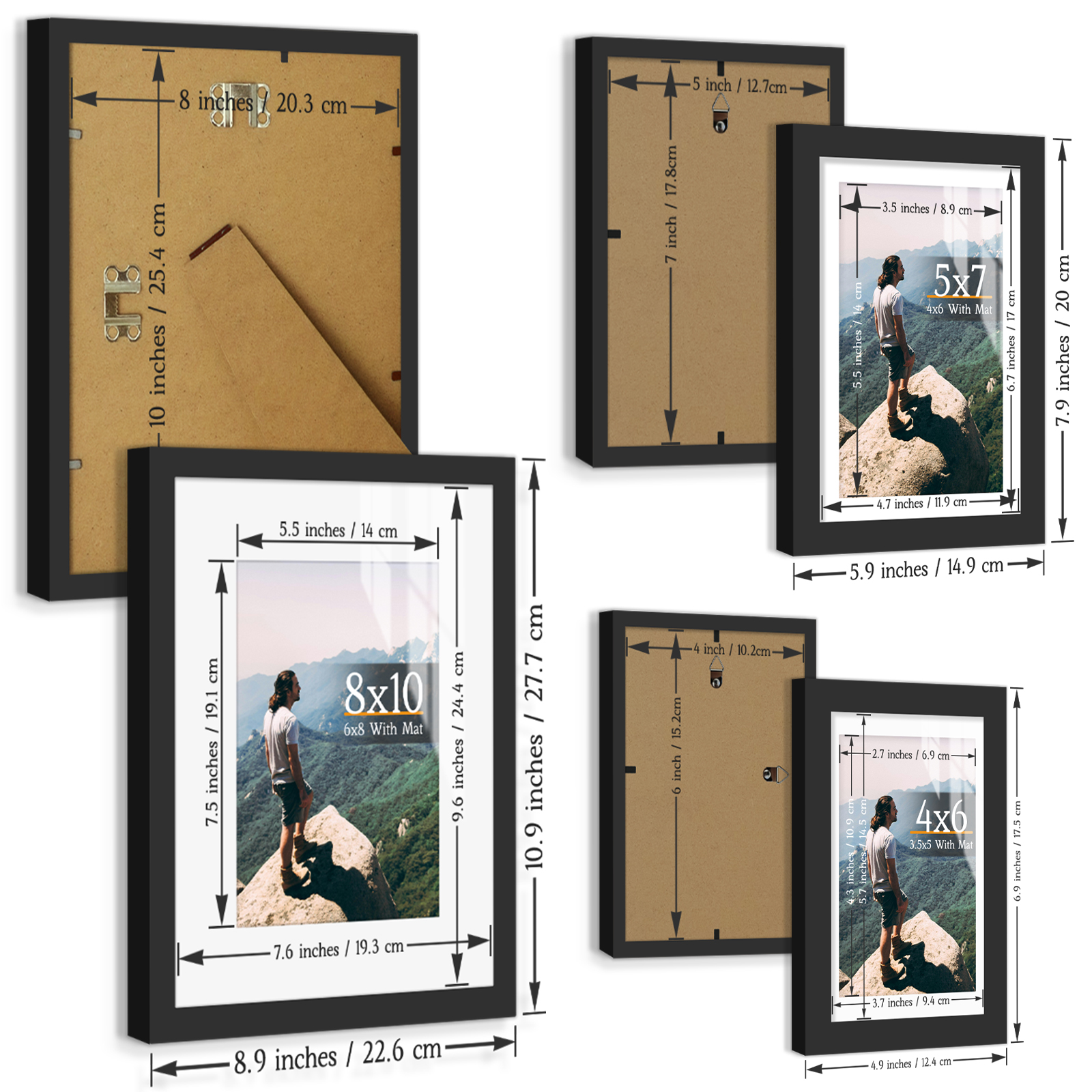 Matte Black/WoodColor Gallery Picture Frame, 12x16/11x14/8x10/8x8/5x7/4x6 Inch, Matte/Wood Grain Wall Hanging Photo Frame H260306