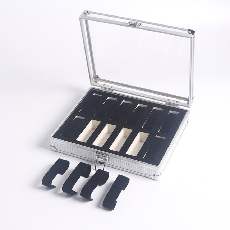 10/12/18 Grid Aluminum Alloy Black Watch Storage Box Jewelry Collection Box Portable Large Capacity Watch Box Quality Gift Box 240518