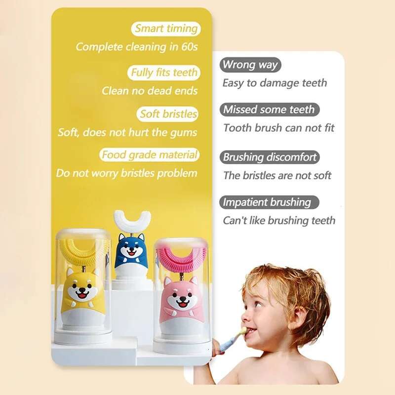 Smart 360° Kids Sonic Electric Toothbrush with Silicon Brush, Cartoon Pattern, Automatic Ultrasonic, Base Charging.
