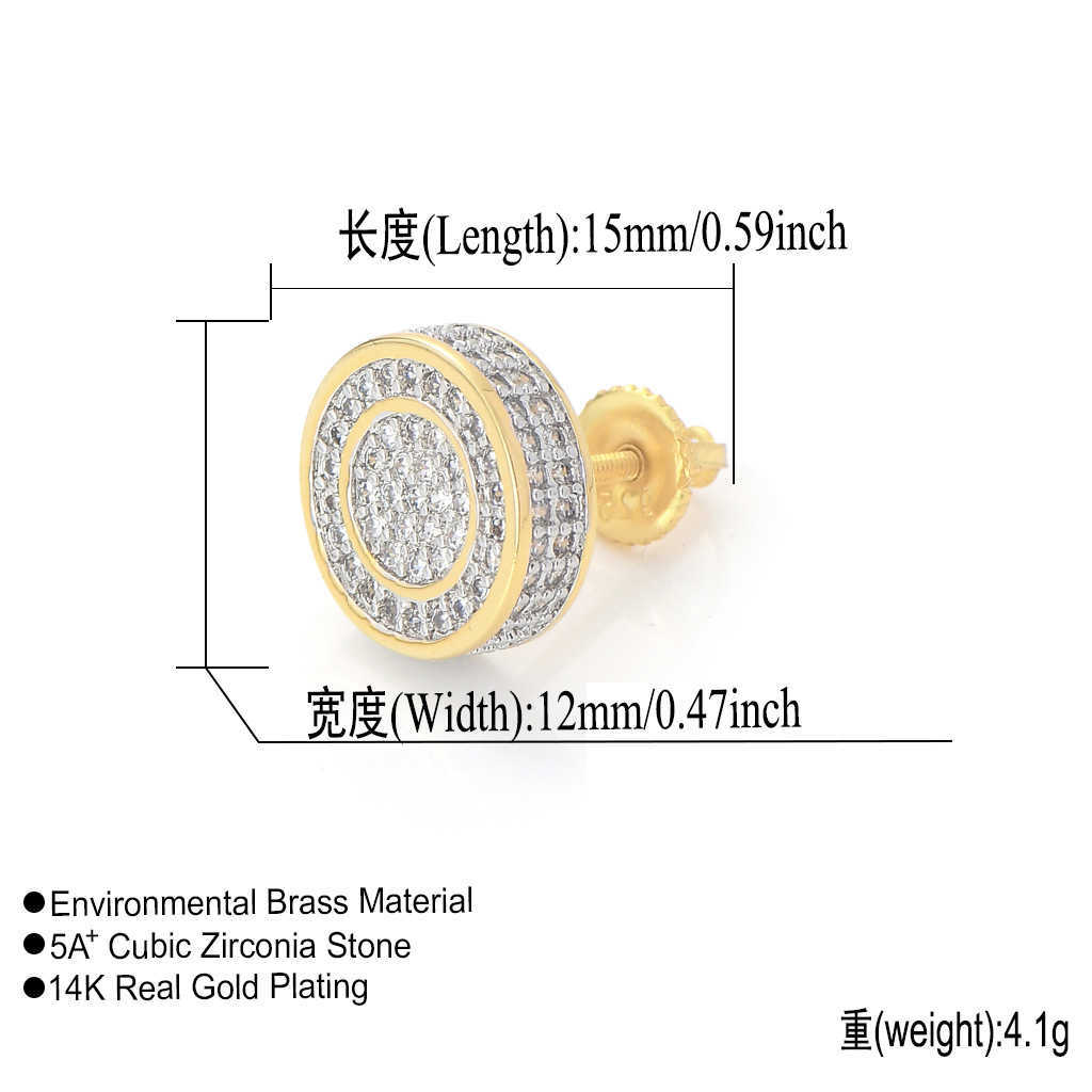 BES high quality Hip Hop 925 Sterling Silver Zircon Round diamond Mens Stud Earrings Jewelry