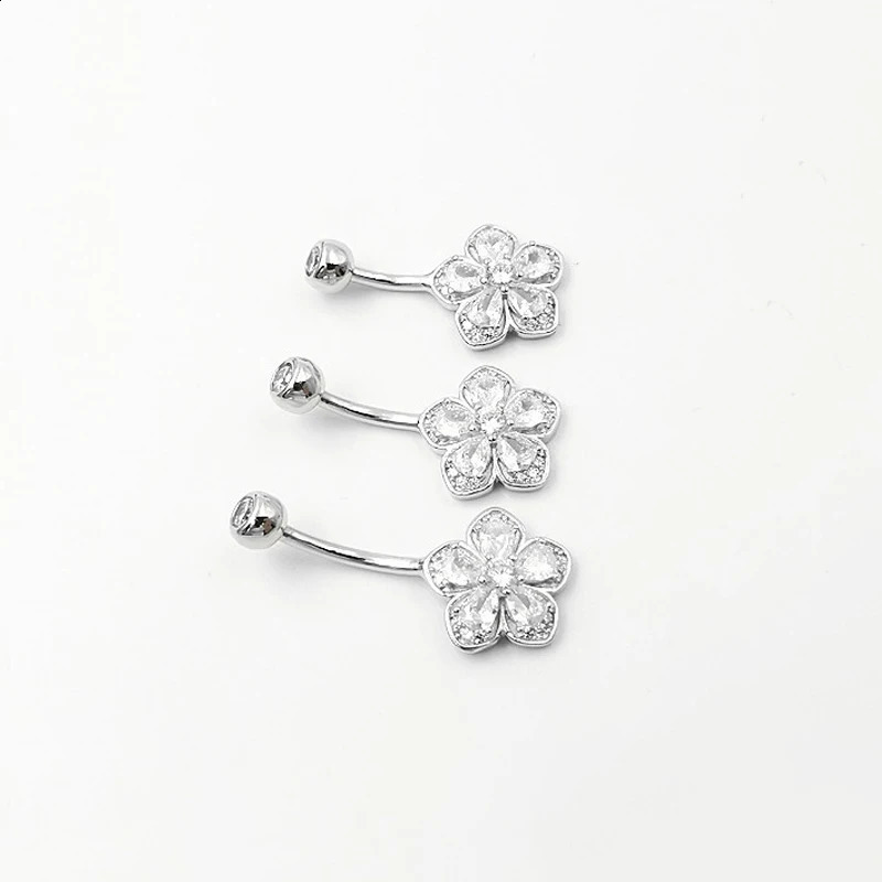 Flower Navel Belly Button Piercing Rings Bulk 925 Sterling Silver Body Jewelry For Women Fine Summer Accessories Romantic Gift 250107