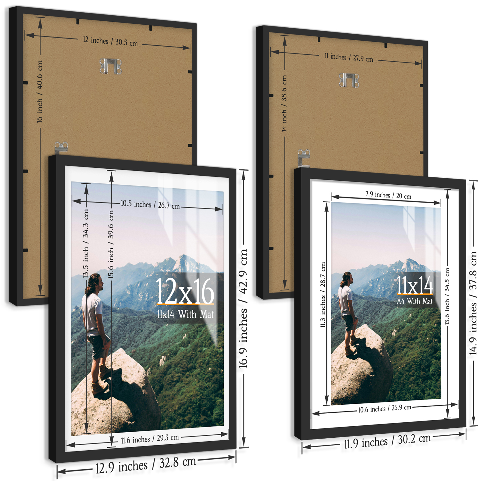 Matte Black/WoodColor Gallery Picture Frame, 12x16/11x14/8x10/8x8/5x7/4x6 Inch, Matte/Wood Grain Wall Hanging Photo Frame H260306