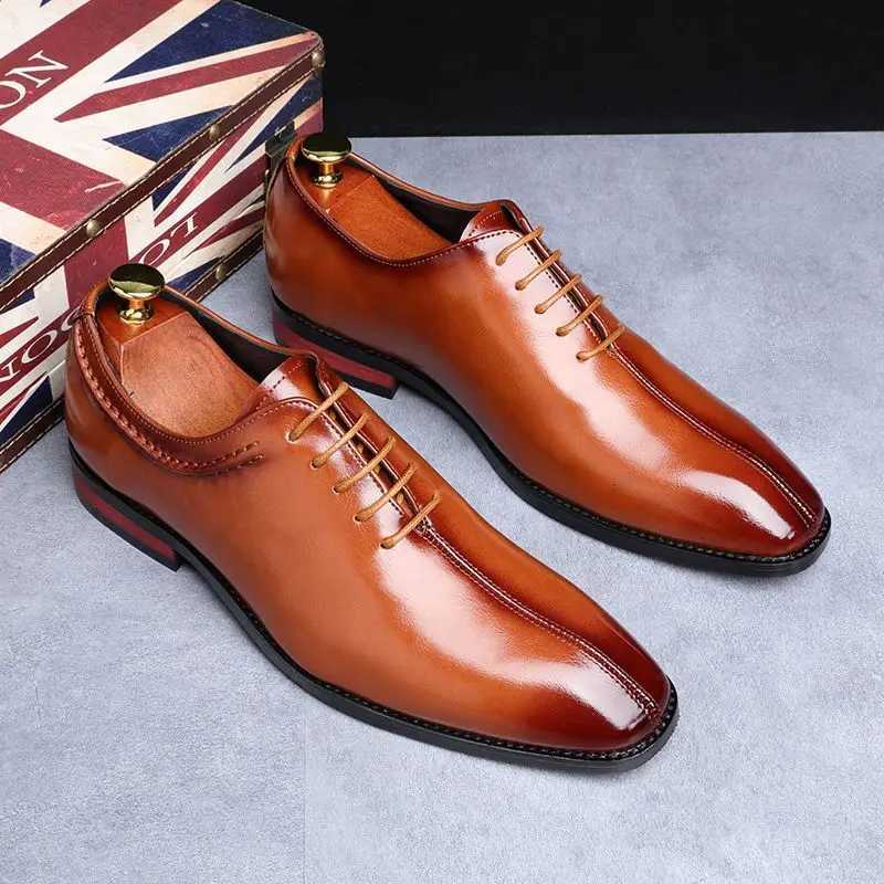 Man Classic Business Shoes Microfiber Leather Square Toe Lace-up Dress Office Flats For Men Fi Wedding Party OxfordsXJ250113