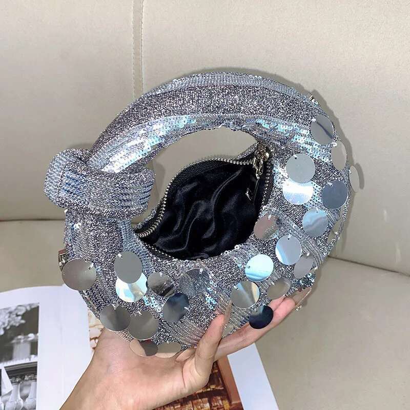 Mini Half Moon Evening Clutch Party Bags For Women Designer Handbag New In Fashion Sequins Chain Shoulder Crossbody