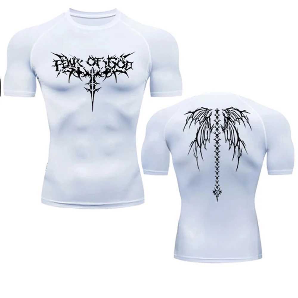 Mens Compression Shirt Anime Print Gym Sport Quick Dry Gym TShirts Fitness Athletic Undershirts Elasticity Tops Tee Summer Male X250113