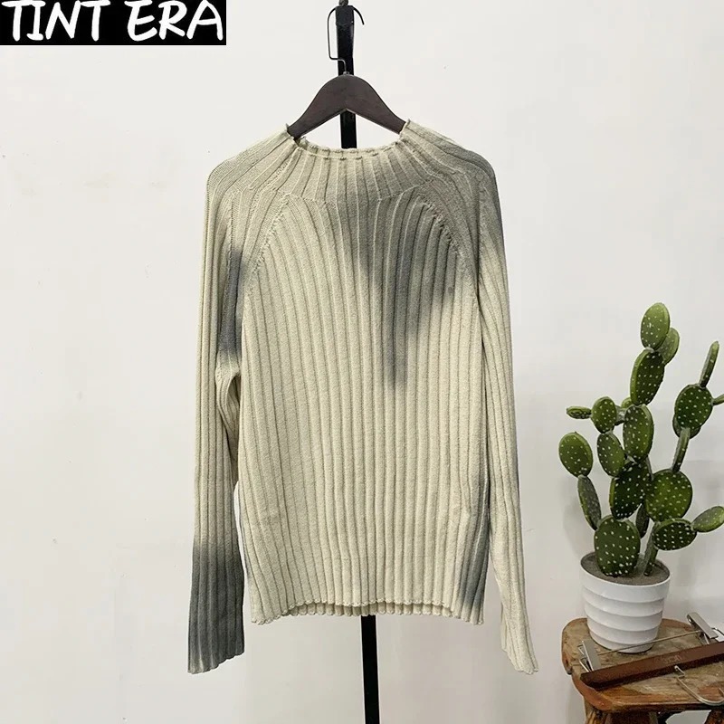 High Street Paint Graffiti Old Slim Fit Knitted Tshirt Ins Lazy Style Sweater Fashion Tops Pullover 250113