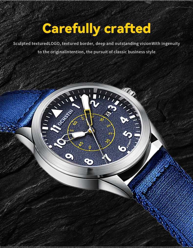 OCHSTIN Mens Mechanical Pilot Watch Luxury Self Wind Nylon Mechanical Mens Watch Automatic Date Relogio Mens Watch M250113