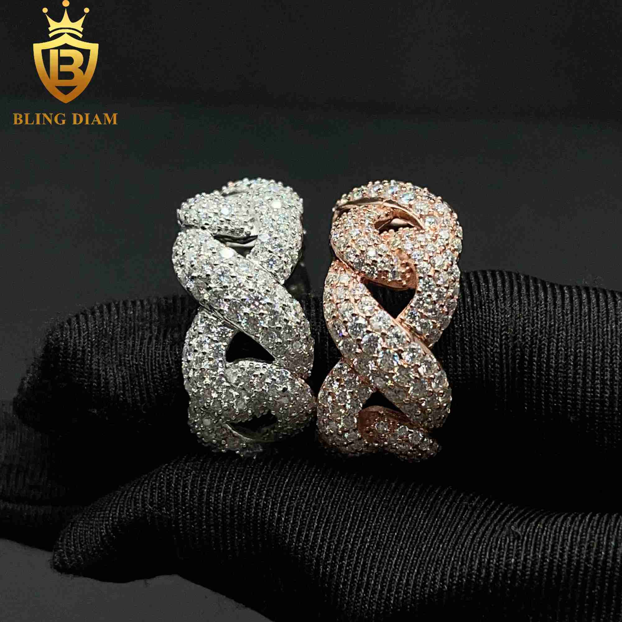 New Style Hip Hop Jewelry 925 Sterling Silver VVS Moissanite Full Diamond Iced Out Cuban Rings Men
