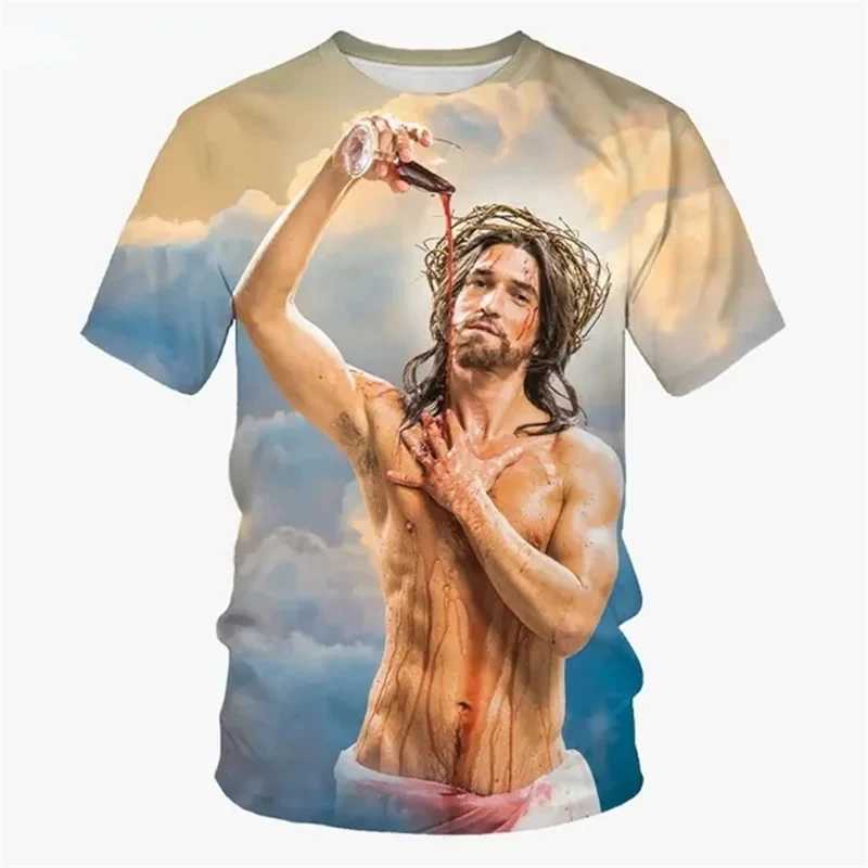 Y2K Top Funny Jesus 3D Print T Shirt Men Women Clothing Casual Oversized T-Shirts Fashion Harajuku Streetwear Tees X250113