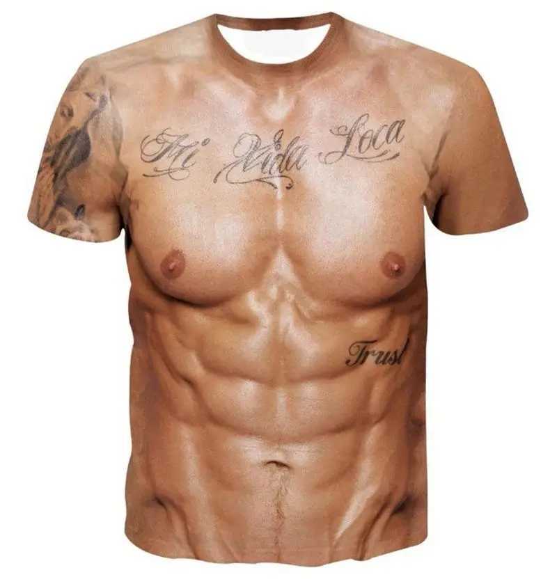 European and American mens T-shirt mens fake muscle 3D printing funny T-shirt summer top short sleeve fashion casual T-shirt X250113