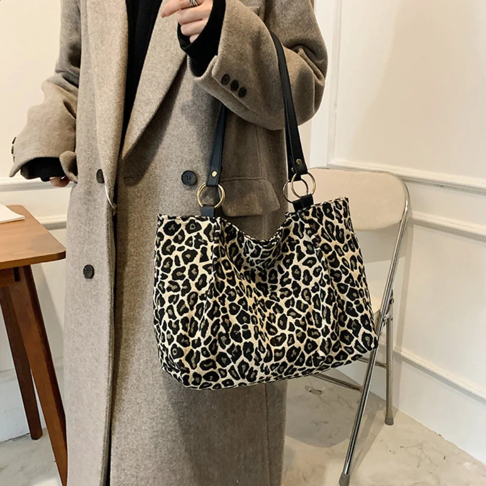 Fashion Tote Bags Shopping and Travel Canvas Women Handbags Large Capacity Leopard Shoulder 250107