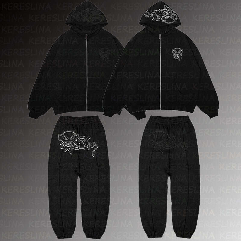 trendy printed suit loose hoodie y2k hiphop top hooded sweatshirt street autumn winter