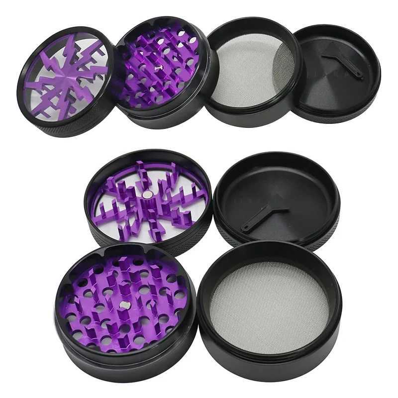 63MM Four layer Grinding Machine Herbal Cutting Machine Zinc Alloy Spice Cutting Machine Latest Lightning Shape Transparent W250113