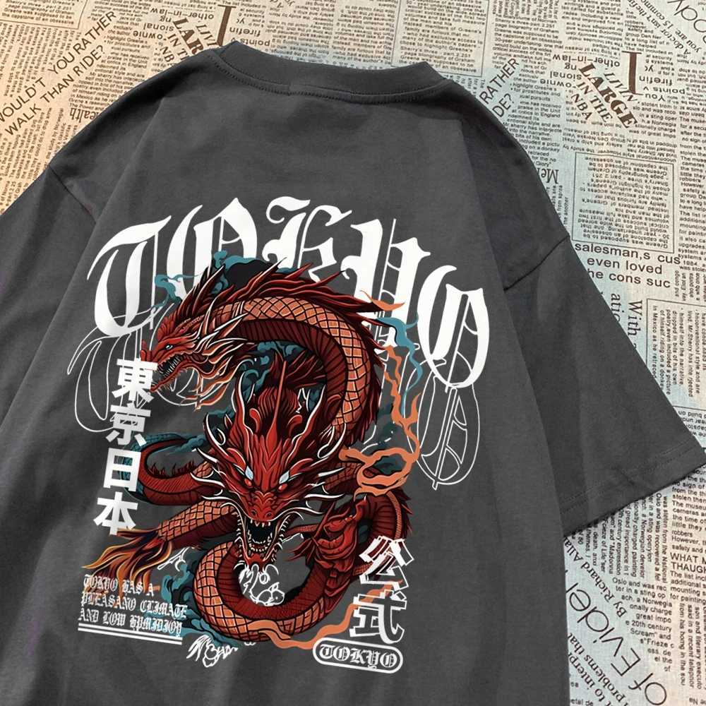 Japanese Style Tokyo Devil Dragont-Shirts Men Pattern Cotton T-Shirt Vintage Loose Clothing Personality Summer Tshirt Women X25011315
