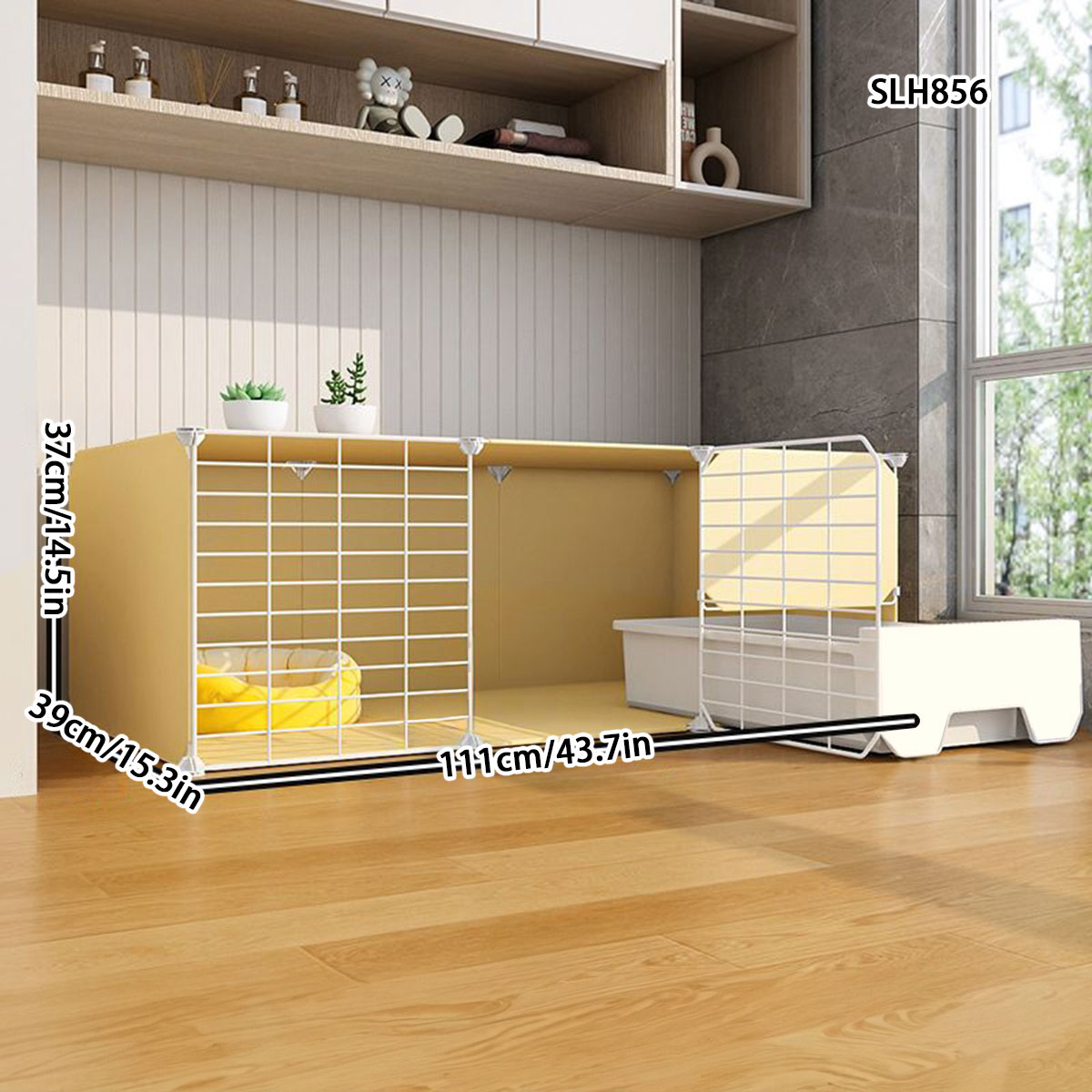 Space-Efficient Indoor Cat Cage with Integral Sandbox Perfect Kitty Hideout for Homes
