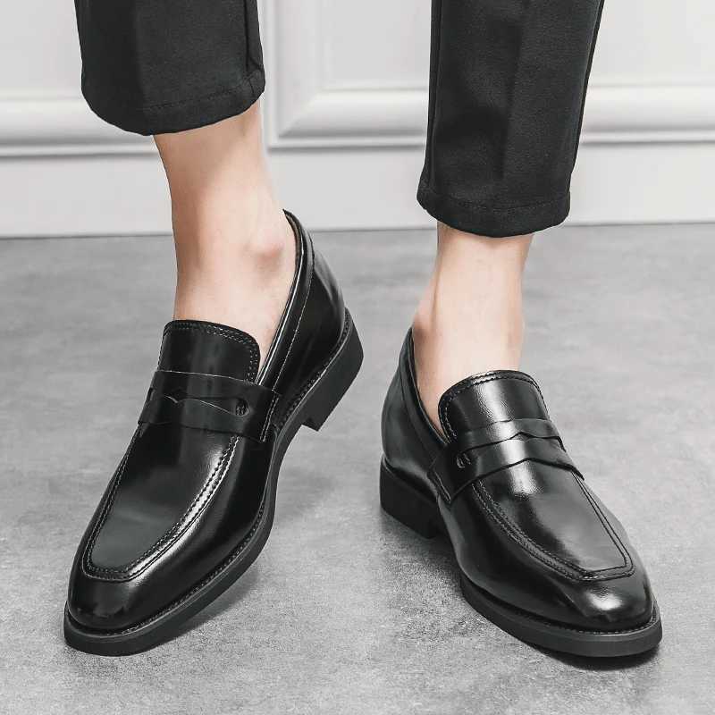 New Men Leather Shoes Height Elevator Shoes For Men Luxury Dress Shoes Slip Business Comfortable Increase 6cm Wedding LoafersXJ250113