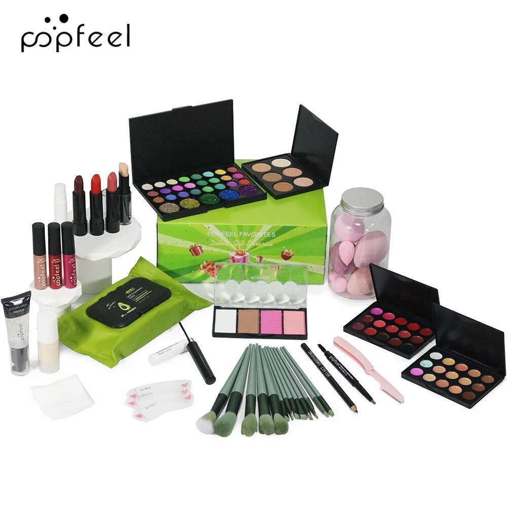 POPFEEL Favorites Surprise Kit Makeup Gift Set for Women, Lipgloss Eyeshadow Foundation Lipstick Blush Primer
